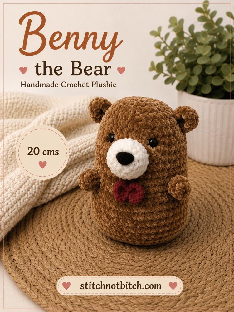 Benny the Bear — handmade chenille crochet teddy bear plushie