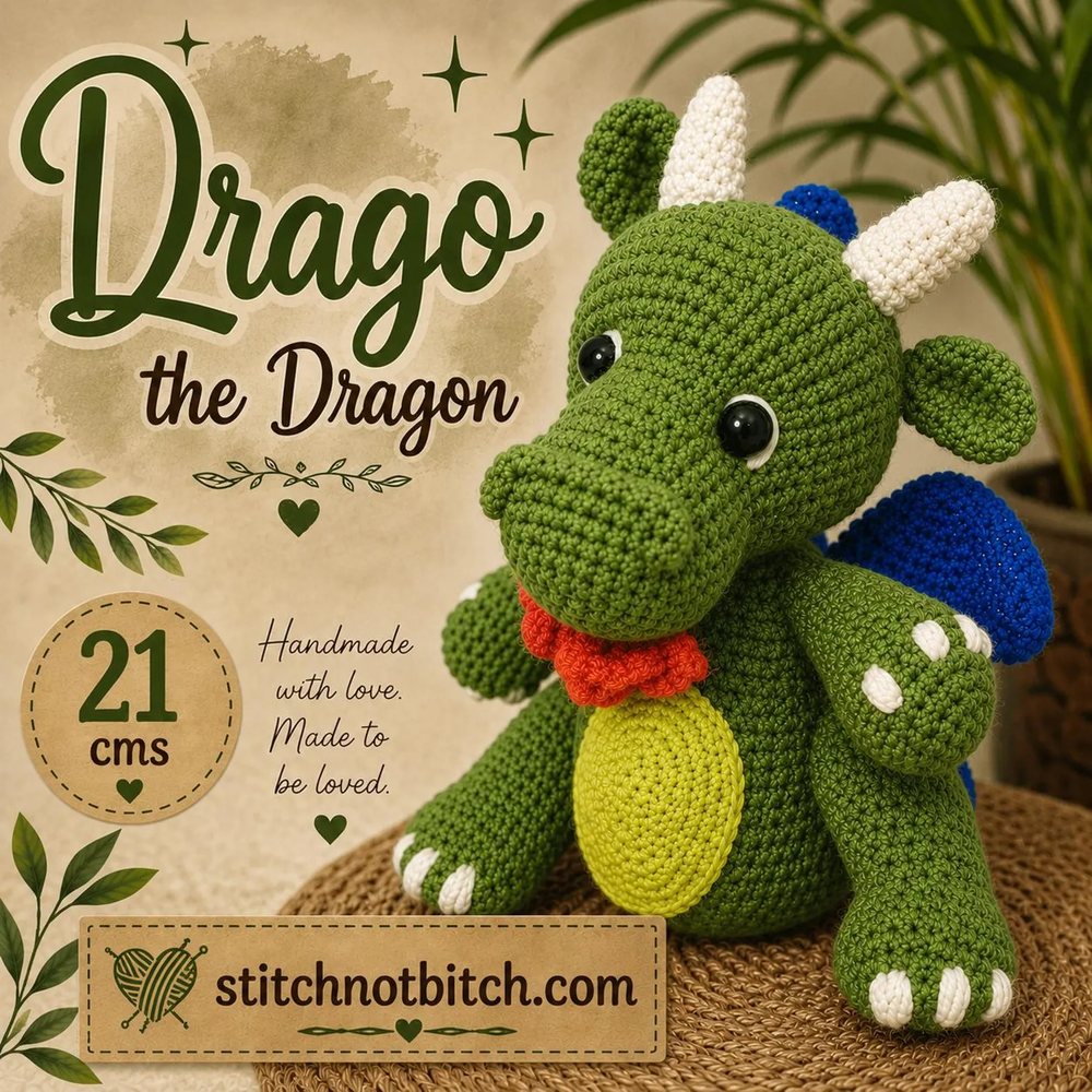 Drago the crochet dragon amigurumi toy