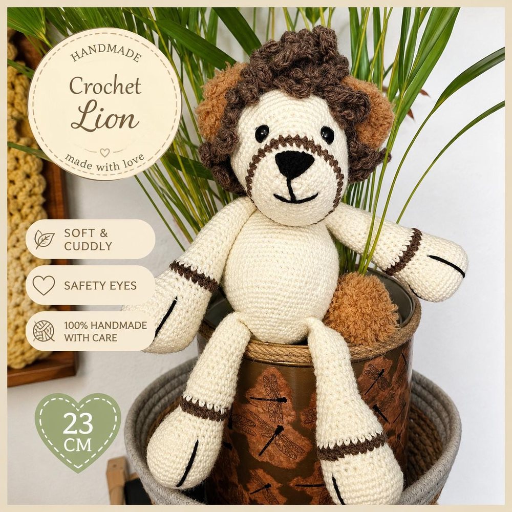 Handmade crochet lion cuddly toy