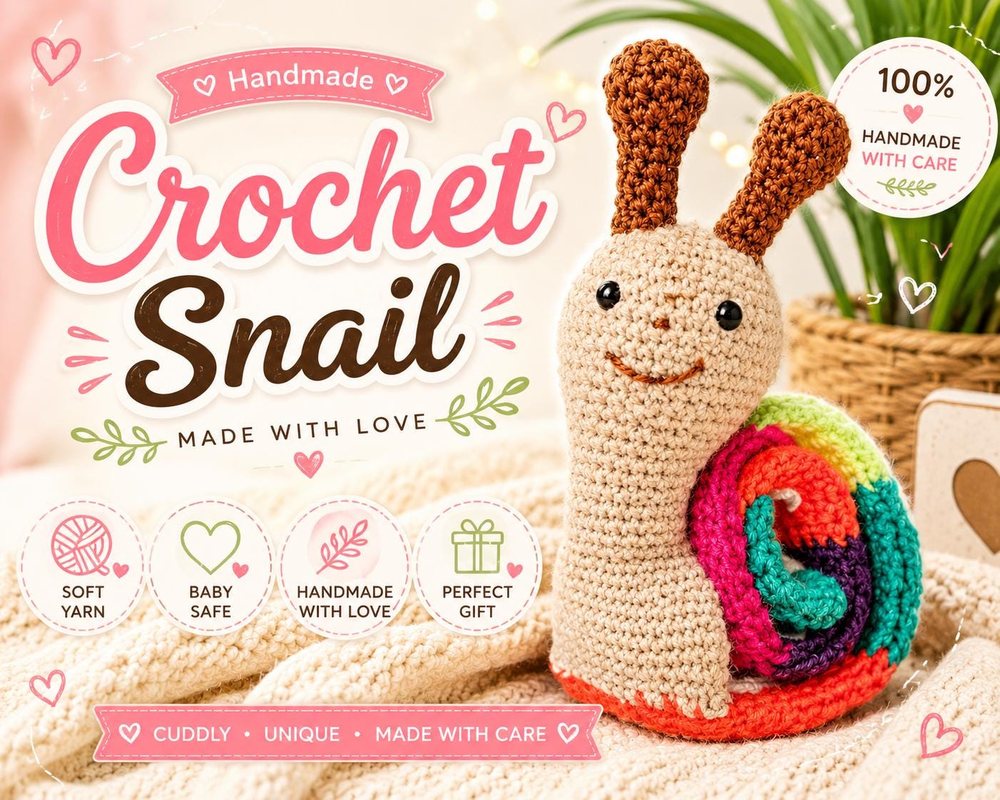 Sammy the Snail — handmade crochet Montessori counting toy